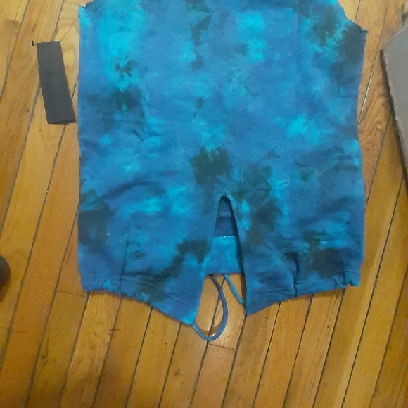 Tye Dye blue Sleeveless distressed oversize hoodie - Picture 4 of 4